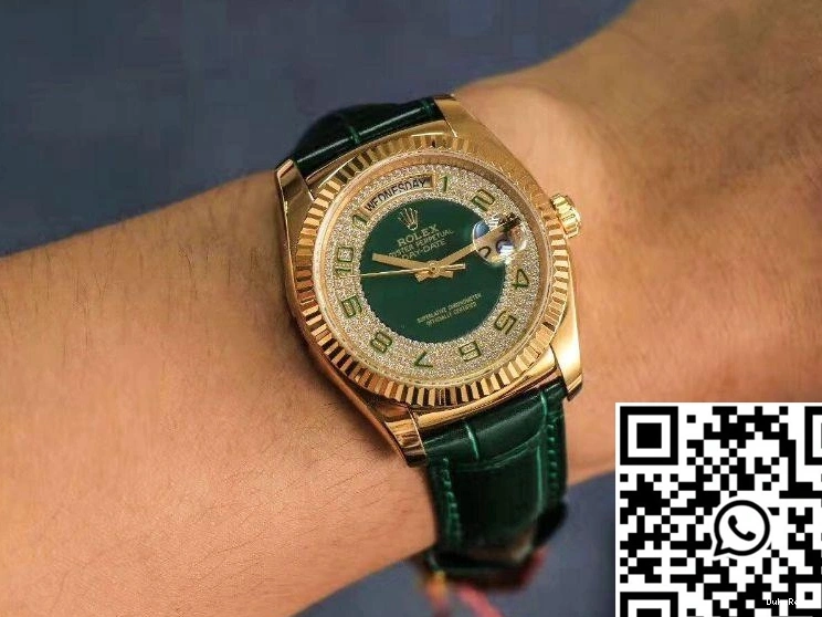 dial Gypsophila Day-Date Green watch 36mm Diamond Gold Rolex Enamel Replica 0312